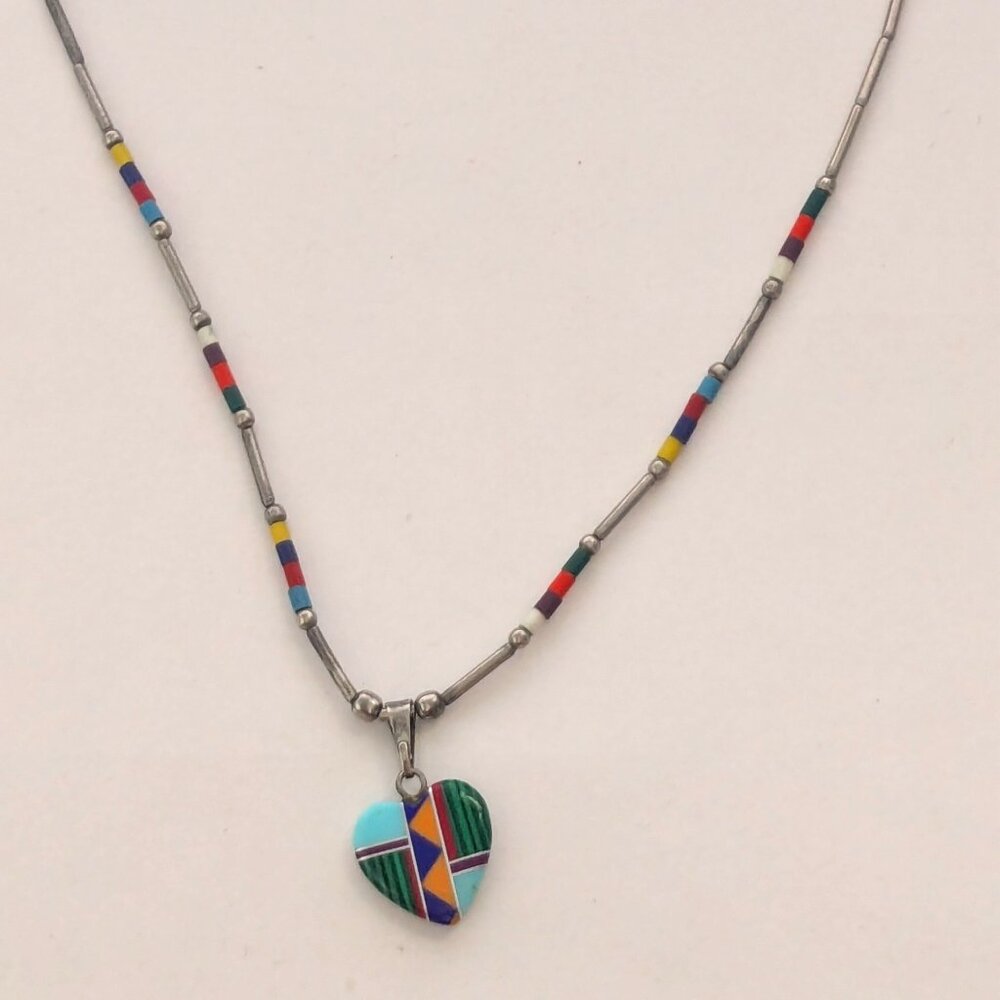 Southwest Mosaic Heart Compo Inlay Necklace